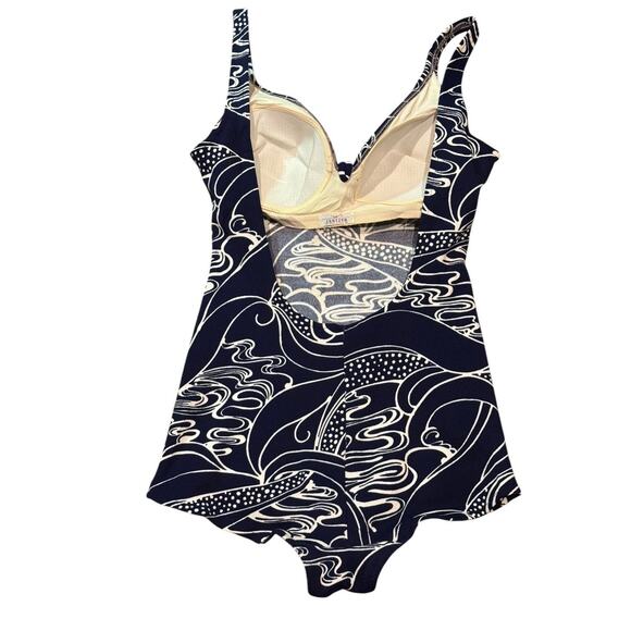 American vintage Jantzen retro pin up Swimsuit navy white floral size large - Picture 2 of 12